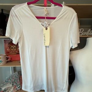 Langston White Lace-Up V-Neck Women's Tee size small nwt